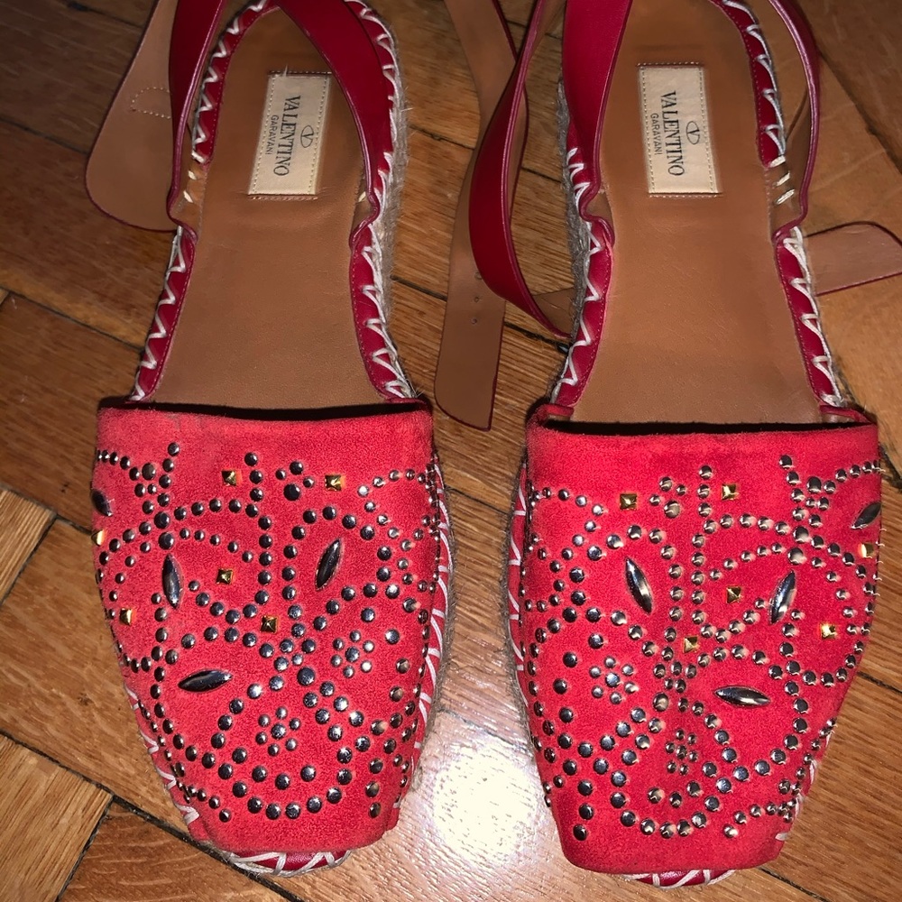 Valentino leather/suede embellished espadrilles
